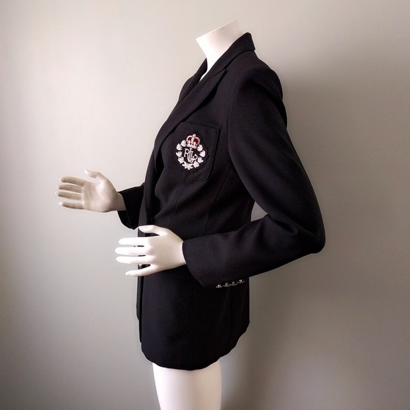 ⛔SOLD⛔ Vintage Ralph Lauren Black Wool Silver Crest Bullion Blazer 4 - Picture 4 of 6
